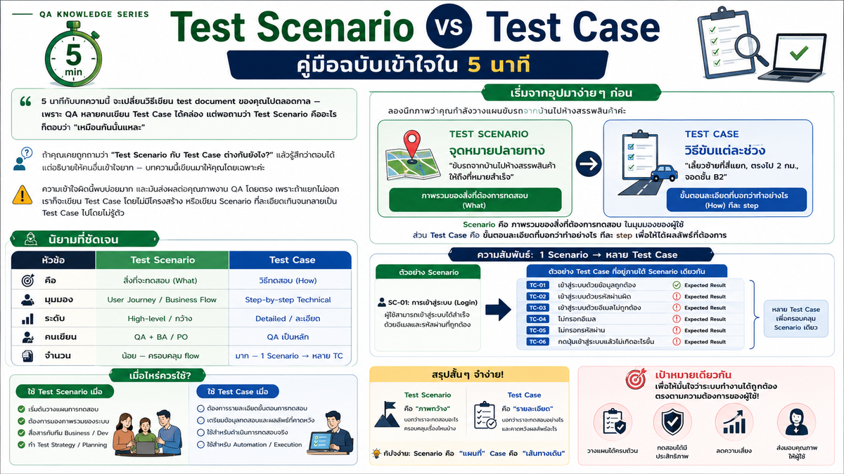 Test Scenario vs Test Case แยกไม่ออกสักที? มาดูตัวอย่างง่ายๆ กัน